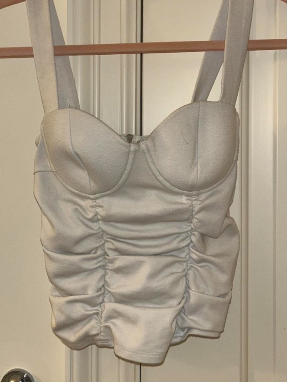Reformation White Ruched Bustier Tank Top